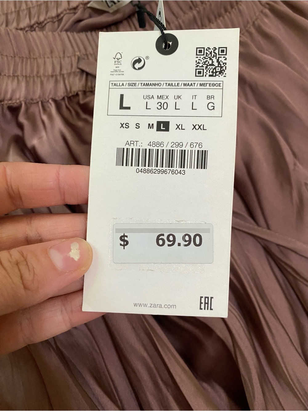 New ZARA SATIN VOLUMINOUS Wrinkle EFFECT DUSTY PINK Large Women’s Maxi MIDI - Picture 5 of 7